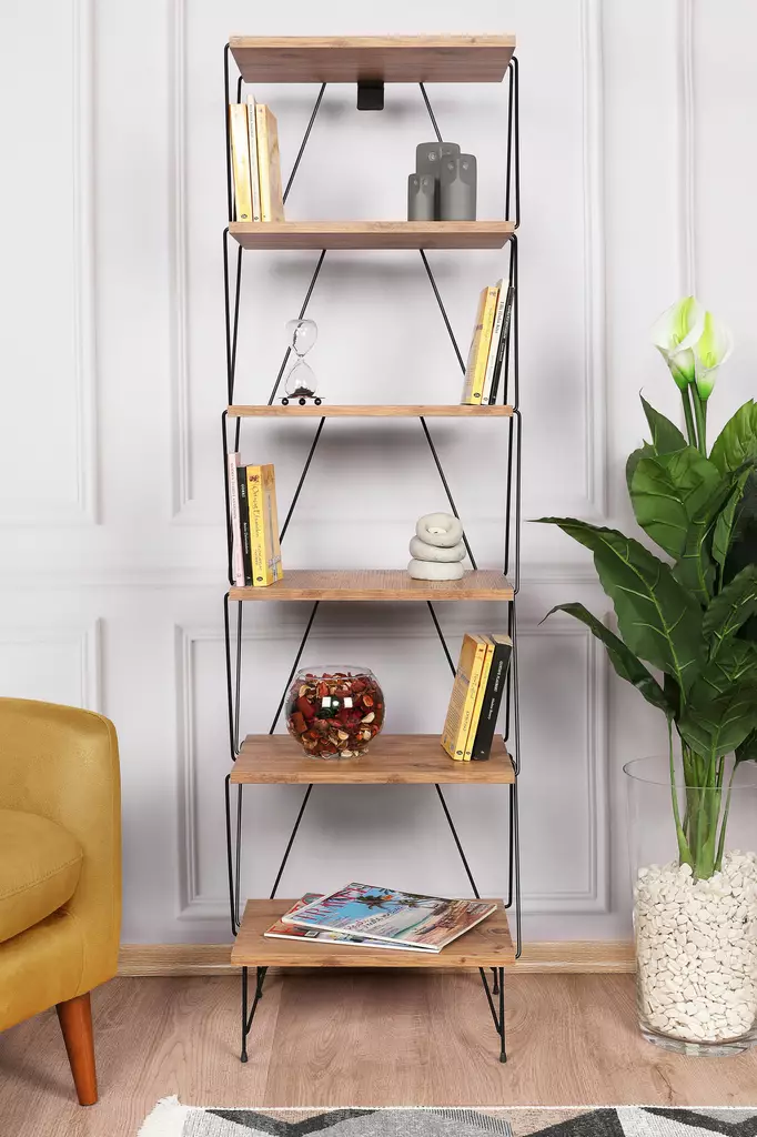 Bokhylla, furu, 46 cm bred, 165 cm hög, hållbar, stilren, rymlig - Hylla och klädhängare - 8682870729513 - 1