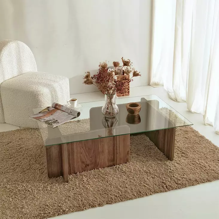 Soffbord Hanah Home Escape Valnöt Härdat Glas Spånskiva 105x30x65 cm - Soffbord - 8683342746823 - 1