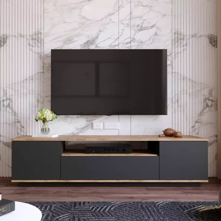 TV-bänk Hanah Home Fr7 Aa Furu Antracit Spånskiva 180x44,6x44,5 cm - TV-bänkar - 8683342403993 - 1