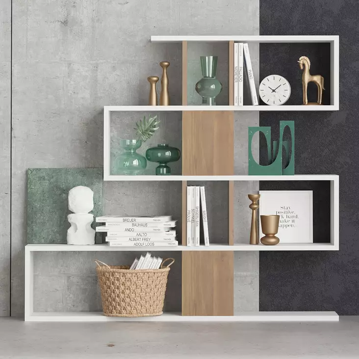 Bokhylla Hanah Home Karlin Vit Valnöt Spånskiva 120x109x20 cm - Bokhyllor - 8681875010893 - 1