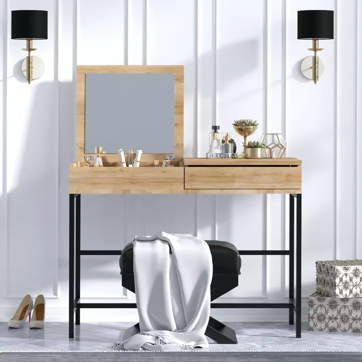Sminkbord Hanah Home Linda Ek Spånskiva 100x45x75 cm - Toalettbord - 8682870655973 - 1
