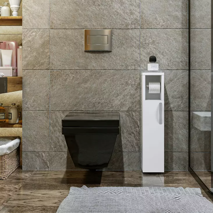 Badrumsskåp, vitt, 18 mm, 15 cm, 65 cm, rymligt, hållbart, stilrent - Badrumsmöbler - 8682870704343 - 1