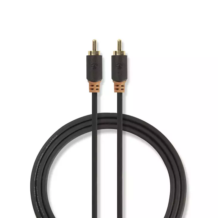 Digital Audio Kabel | RCA Hane | RCA Hane | Guldplaterad | 2.00 m | Rund | PVC | Antracit | Låda - Ljudkablar - 5412810265213 - 1