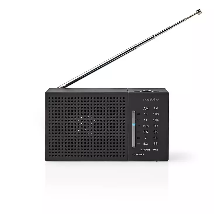 FM-radio | Portabel design | AM / FM | Batteridriven | Analog | 1.5 W | Svart Vit Skärm | Hörlursuttag | IP20 | Svart - Radioapparater - 5412810329533 - 1