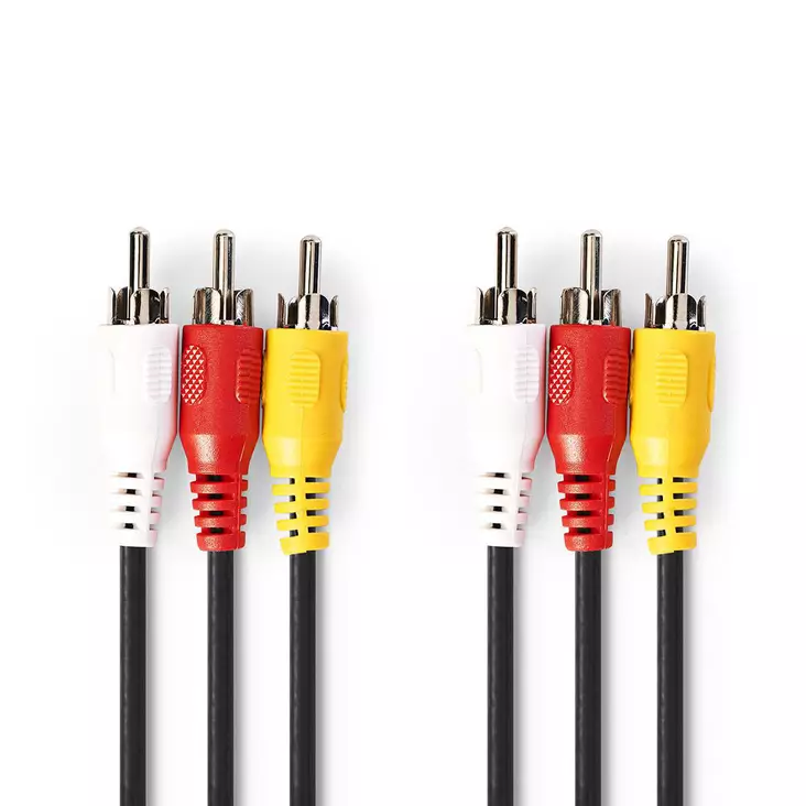 Komposit videokabel | 3x RCA Hane | 3x RCA Hane | Nickelplaterad | 480p | 5.00 m | Rund | PVC | Svart | Kuvert - Dator och nätverk - 5412810280223 - 1