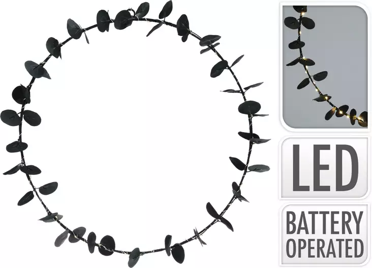 Kranssi 40cm led eucalyptus musta - Dekorationsljus - 8720573327213 - 1