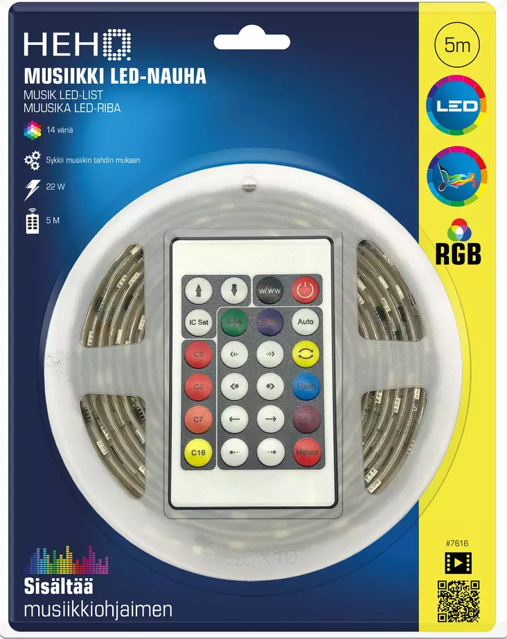 LED-valonauha 5m RGB Musiikki 12V 24W - Ljusslingor - 6438152076163 - 1
