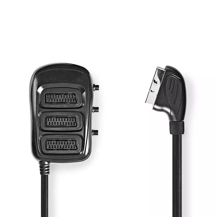 SCART Switchbox | SCART Hane | 3x SCART Hona | Nickelplaterad | Maximal upplösning: 800x480 | 0.50 m | Rund | PVC | Svart | Låda - Nedis produkter - 5412810450213 - 10