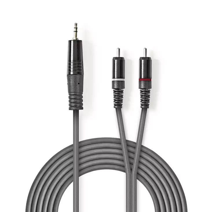 Stereoljudkabel | 3.5 mm Hane | 2x RCA Hane | Nickelplaterad | 1.50 m | Rund | Mörkgrå | Kartonghylsa - Ljudkablar - 5412810295203 - 1