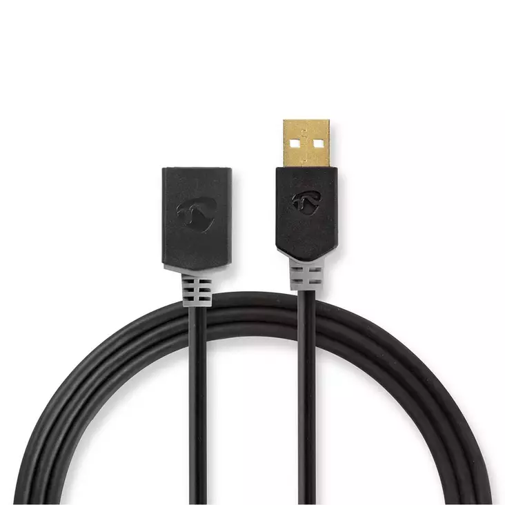 USB-kabel | USB 2.0 | USB-A Hane | USB-A Hona | 480 Mbps | Guldplaterad | 3.00 m | Rund | PVC | Antracit | Låda - Dator och nätverk - 5412810335893 - 1