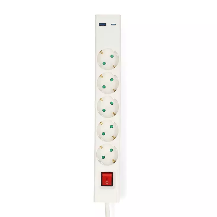 Gren kontakt | Jordad kontakt / Typ F (CEE 7/7) | 5-vägs | 1.50 m | 3680 W | 16 A | USB-anslutning | På / av-knapp | Vit - Förlängningskablar - 5412810481743 - 30