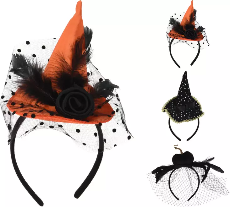 Halloween hårband häxhatt med dekoration – lätt och bekväm accessoar för fester och maskerader - Bärbara festtillbehör - 8721037140553 - 1