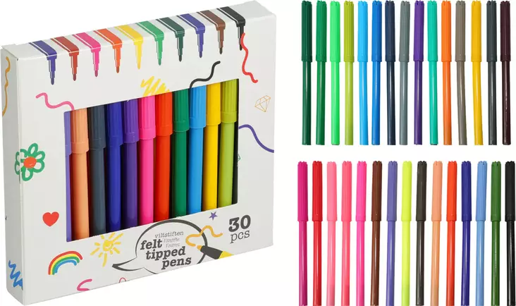 30 st Färgpennset – Klara och Exakta Filttipspennor för Ritning, Färgning och Kreativt Arbete - Fiberpennor, tuschpennor - 8721037592833 - 1