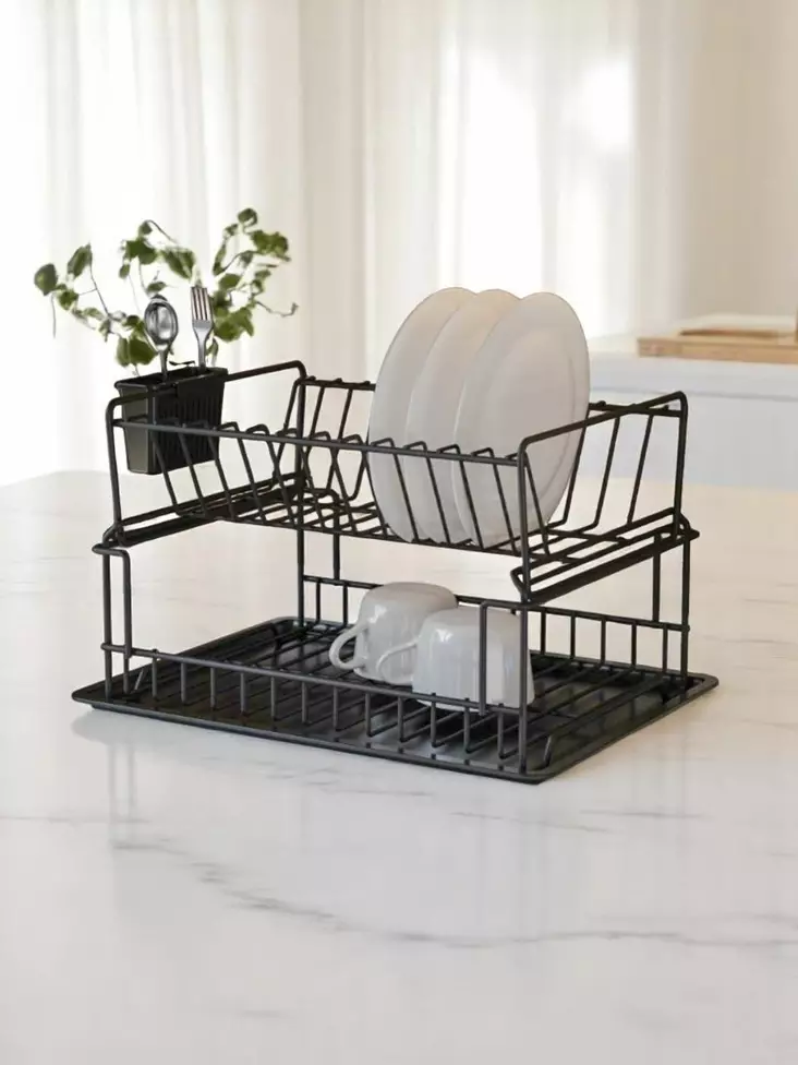 Diskställ, svart, 35,5 x 29,5 x 23,5 cm, hållbart, rymligt - Dagliga köksartiklar - 8683742470083 - 1