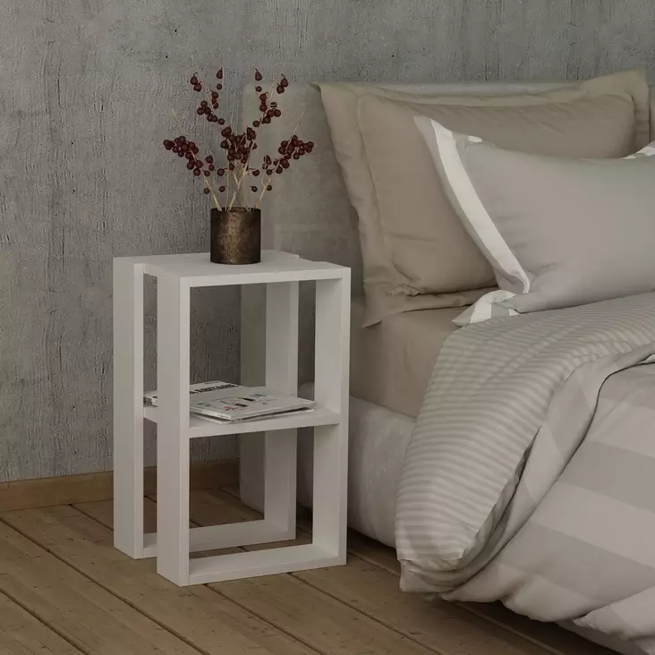 Sängbord Hanah Home Lonie Vit Spånskiva 30x55x30 cm - Nattduksbord - 8681181862353 - 1