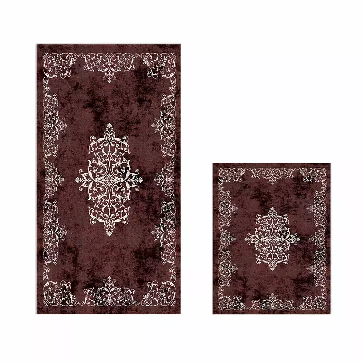 Badrumsmatta Set Mijölnir Claret Red 100% Polyester Halkfri Antibakteriell 50x60 cm & 60x100 cm - Badrumsmattor och våtrumsmattor - 8683342421423 - 1