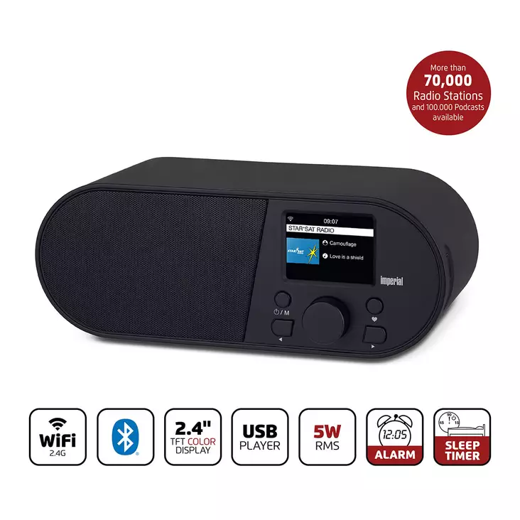 I105 Wi-Fi Internetradio med 2,4 tums färgdisplay Svart - Radioapparater - 4024035315003 - 1