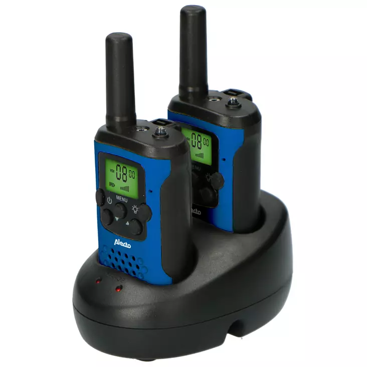 Walkie-Talkie Set | 2 handenheter | Upp till 7 km | Frekvenskanaler: 8 | PTT / VOX | 24 h standby | Laddningsstation ingår | Hörlursutgång | Blå / Svart - Walkie-talkies och megafoner - 8712412592623 - 1
