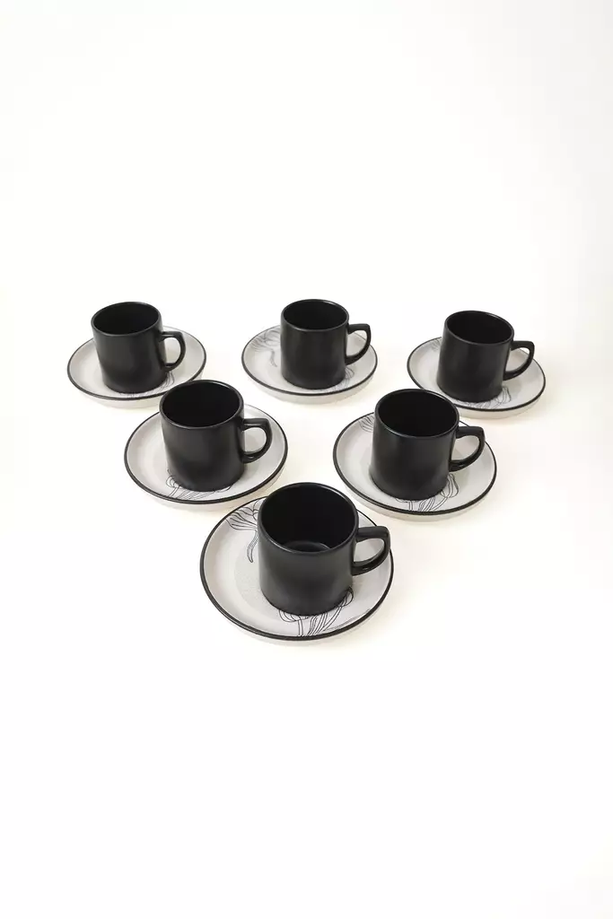 Kaffekoppar Set Hermia Vit Svart Keramik 12 Delar - Kaffe- och teserviser - 8684283356003 - 1
