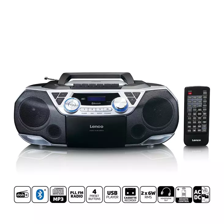 Bärbar Boombox med DAB+/FM-radio, Bluetooth®, CD, kassettbandspelare och USB-spelare Silver - Radioapparater - 8711902065043 - 1