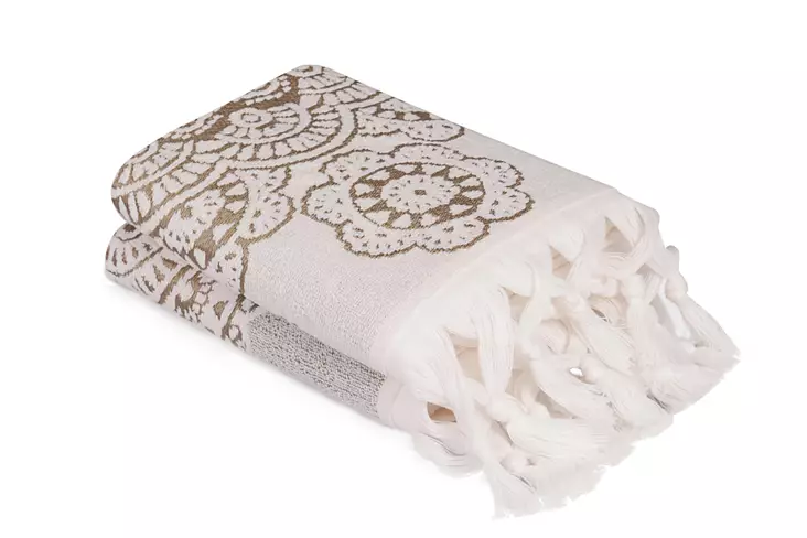 Handduk Set Mijölnir Ecru Brun 100% Bomull 50x90 cm 2 Delar - Handdukar - 8681875175943 - 1