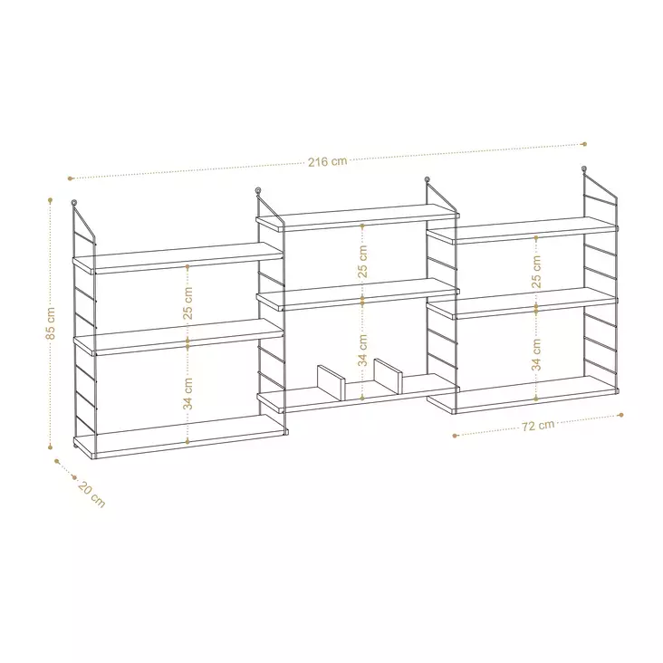 Bokhylla, ek, 85 cm x 216 cm x 20 cm, hållbar, rymlig - Hylla och klädhängare - 8683743537013 - 1
