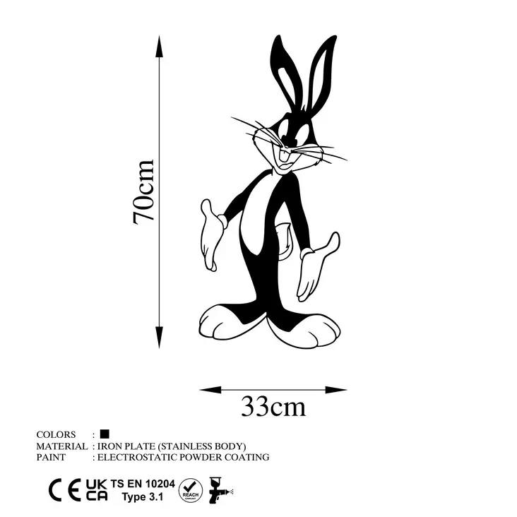 Väggdekor Metall Wallity Bugs Bunny Svart Metall 33x70 cm - Dekorationer, prydnadsföremål - 8683743438853 - 1