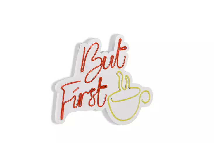 Dekorativ Led Väggbelysning Wallity But First Coffee Röd Gul Plast 47x37 cm - Ljussmycken och ljusfigurer - 8683342475853 - 1