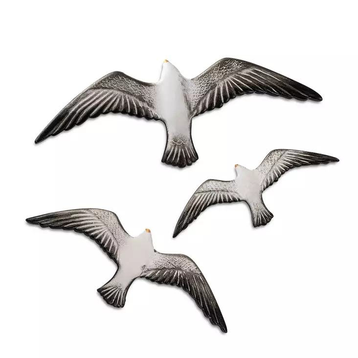 Dekorativ Väggaccessoar Aberto Design Flying Seagulls Vit Polyester 30x11x2 cm 24x9x2 cm 19x7x2 cm - Dekorationer, prydnadsföremål - 8683743851843 - 1