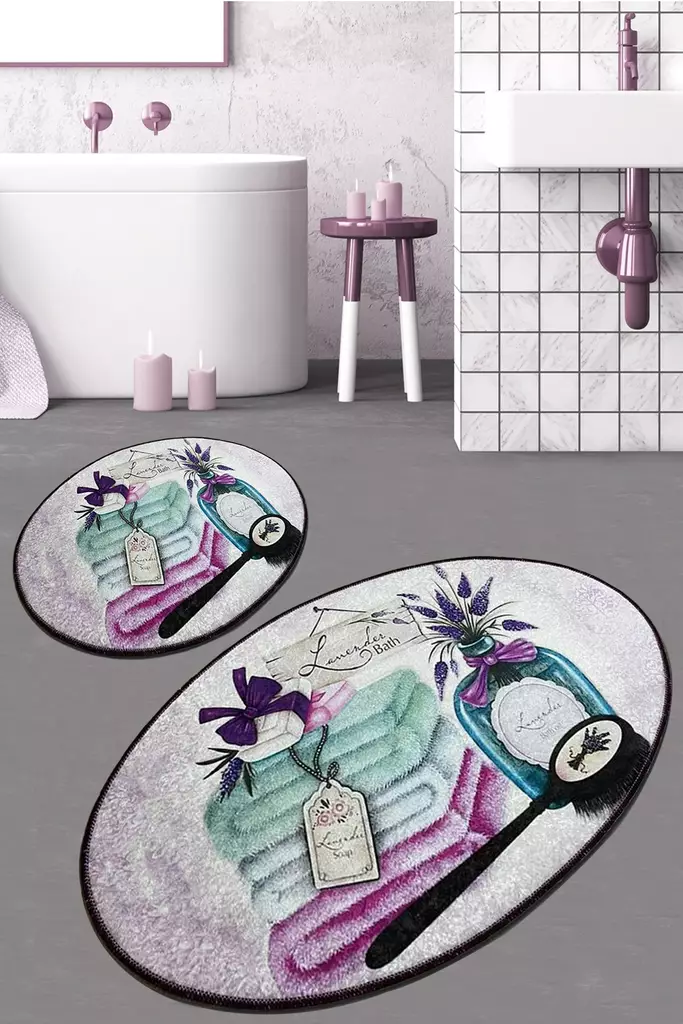 Badrumsmatta Set Mijölnir Flerfärgad Antiallergisk Halkfri 100% Polyester 50x60 cm & 60x100 cm - Badrumsmattor och våtrumsmattor - 8681875269543 - 1