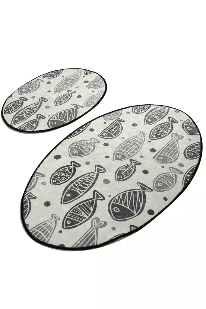 Badrumsmatta Set Mijölnir Flerfärgad 100% Polyester Antiallergisk Halkfri 50x60 cm & 60x100 cm - Badrumsmattor och våtrumsmattor - 8681875272253 - 1