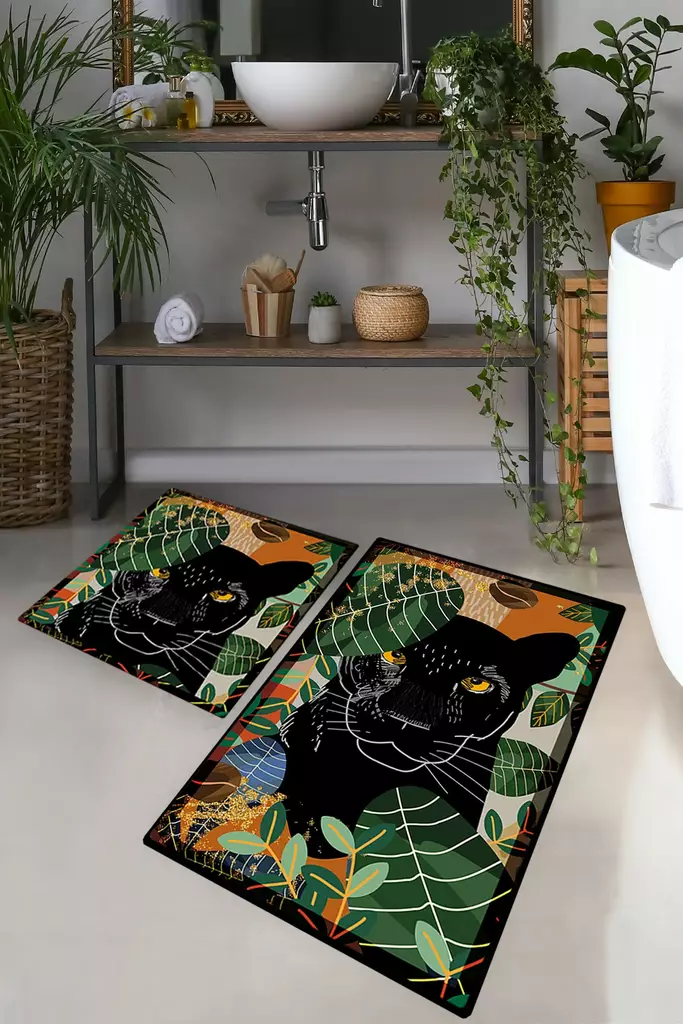 Badrumsmatta Set Mijölnir Flerfärgad 100% Polyester Digitaltryck Antibakteriell Halkfri 50x60 cm & 60x100 cm - Badrumsmattor och våtrumsmattor - 8683743998463 - 1
