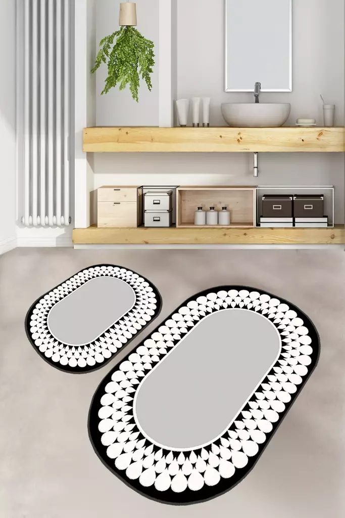 Badrumsmatta Set Mijölnir Flerfärgad 100% Polyester Digitaltryck Antibakteriell Halkfri 50x60 cm & 60x100 cm - Badrumsmattor och våtrumsmattor - 8683743997923 - 1