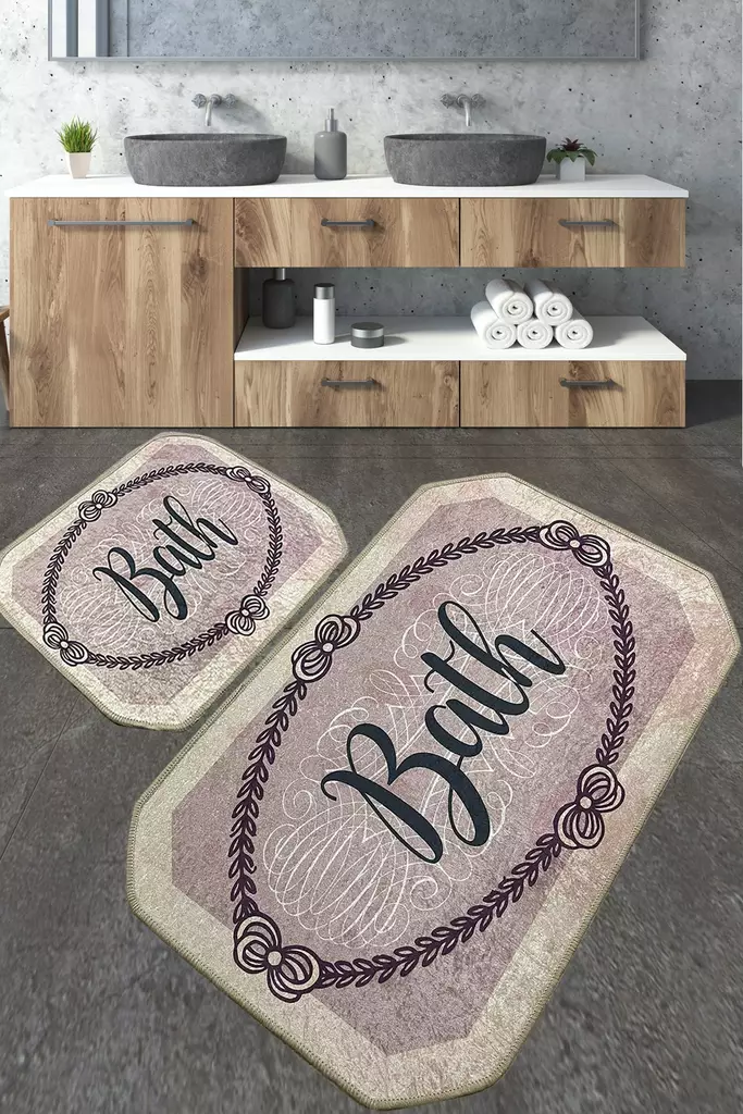 Badrumsmatta Set Mijölnir Flerfärgad 100% Polyester Antibakteriell Halkfri 50x60 cm & 60x100 cm - Badrumsmattor och våtrumsmattor - 8683342801003 - 1