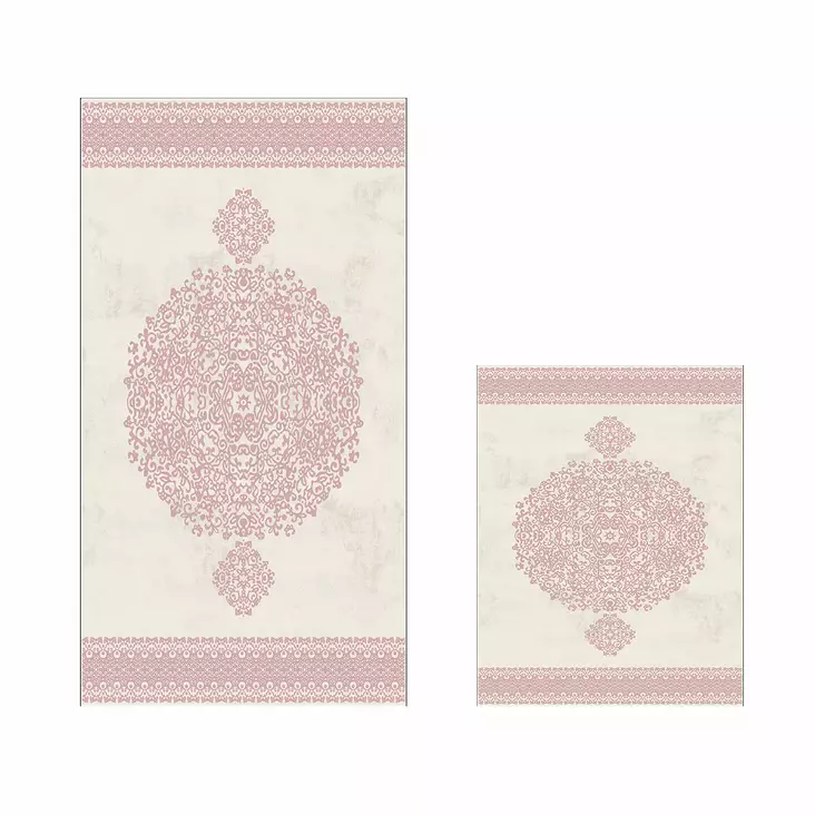 Badrumsmatta Set Mijölnir Puderrosa 100% Polyester Halkfri Antibakteriell 50x60 cm & 60x100 cm - Badrumsmattor och våtrumsmattor - 8683342421263 - 1