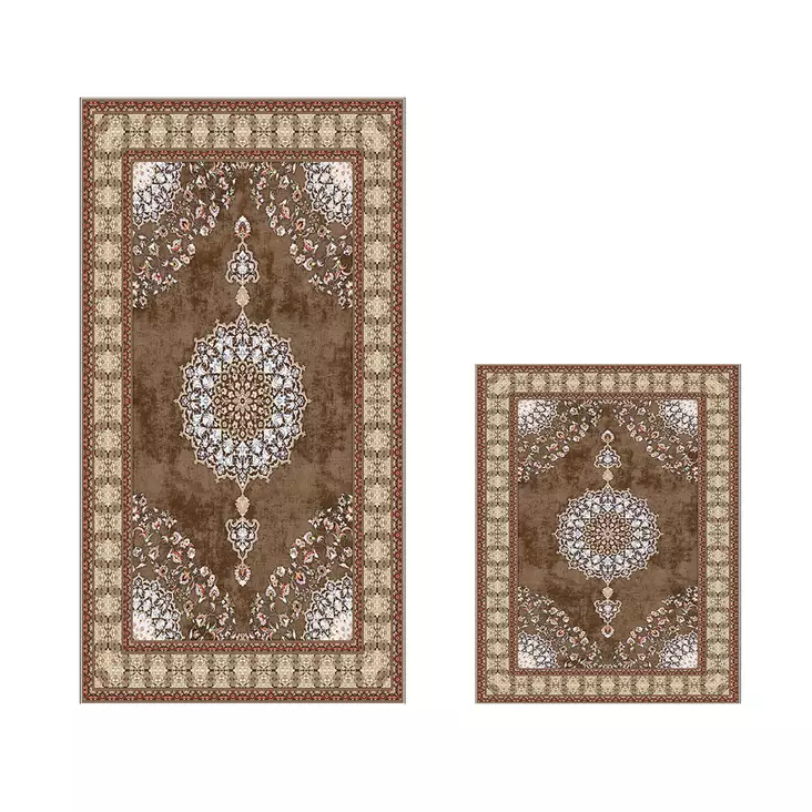 Badrumsmatta Set Mijölnir Beige Halkfri Antibakteriell 100% Polyester 50x60 cm & 60x100 cm - Badrumsmattor och våtrumsmattor - 8683342421393 - 1
