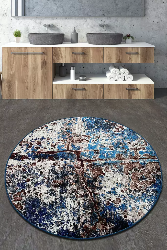 Badrumsmatta Mijölnir Flerfärgad 100% Polyester Antibakteriell Halkfri Maskintvättbar 80 cm - Badrumsmattor och våtrumsmattor - 8683342286343 - 1