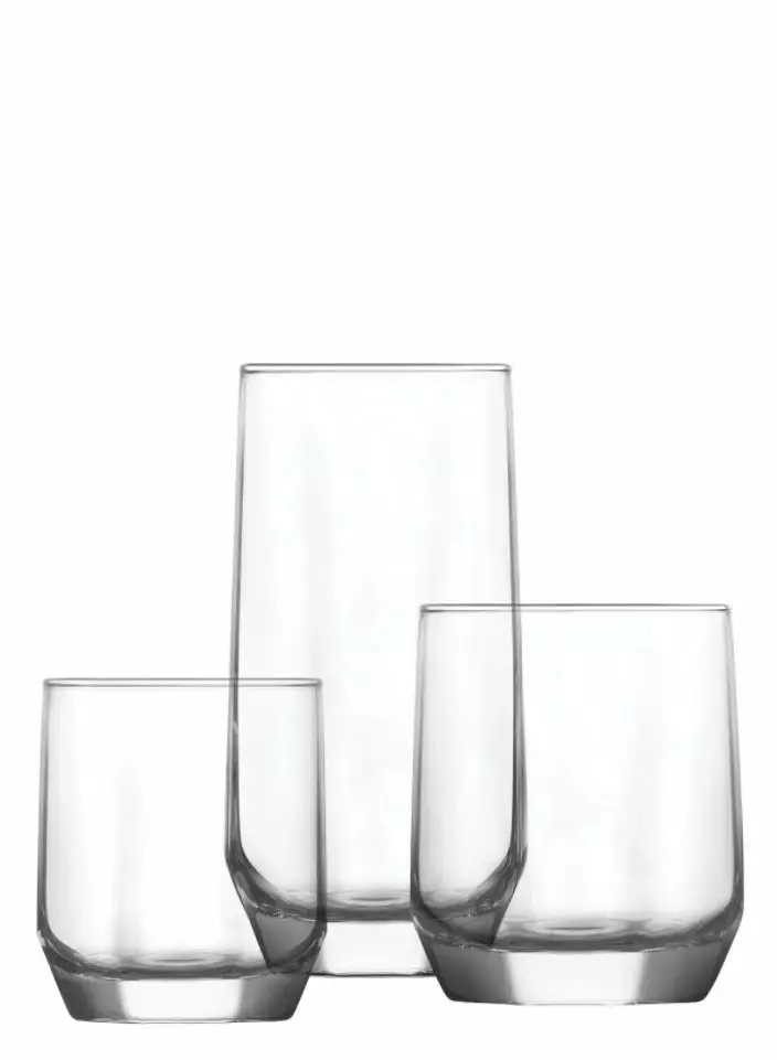 Glas-set (18 delar), transparent, 6,5 x 6,5 x 8 cm, 7,3 x 7,3 x 9 cm, 6,2 x 6,2 x 14,2 cm, tålig, stilren, tål maskindisk - Dricksglas - 8683342624893 - 1