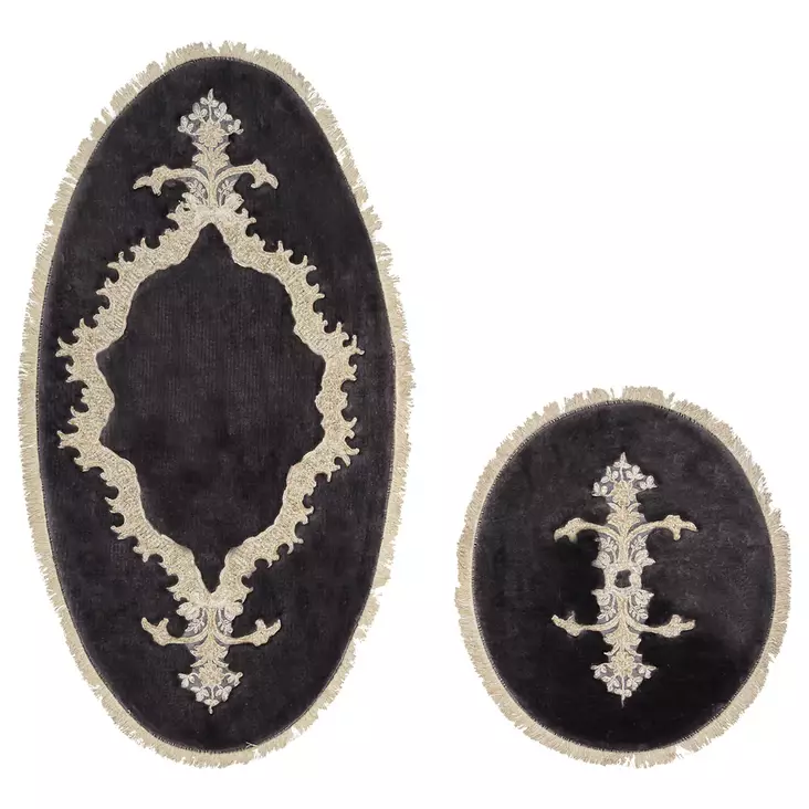 Badrumsmatta Set L'essentiel Antracit 100% Polyester Halkfri Antibakteriell 55x65 cm & 65x115 cm - Badrumsmattor och våtrumsmattor - 8682870988583 - 1