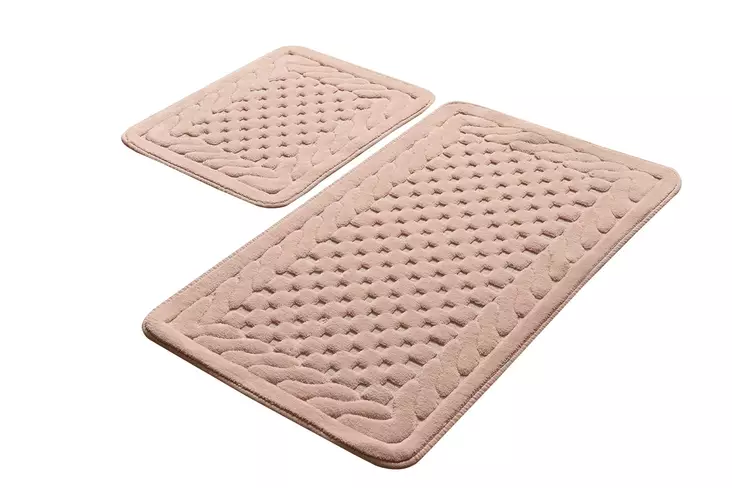 Badrumsmatta Set L'essentiel Puderrosa 100% Bomull Halkfri Antibakteriell 50x60 cm & 60x100 cm - Badrumsmattor och våtrumsmattor - 8681875010343 - 1