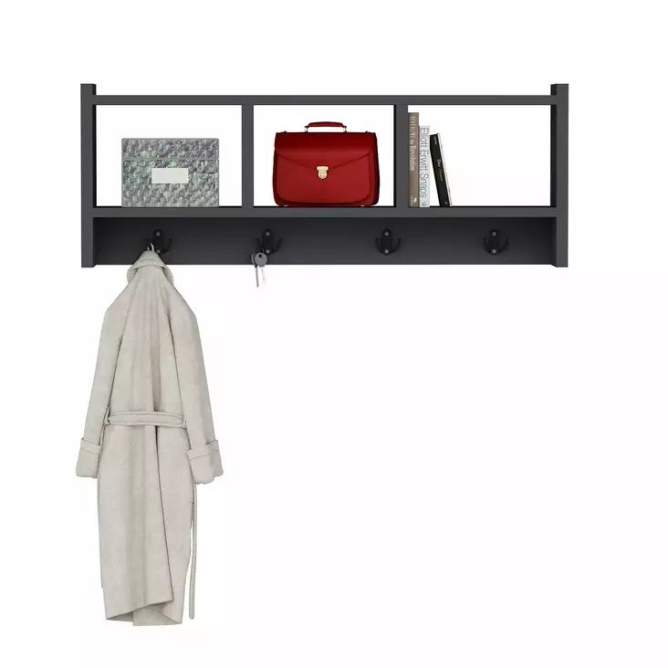Vägghylla Hanah Home Midnight Antracit Spånskiva 75,6x35x22 cm - Klädhängare - 8683743026883 - 1