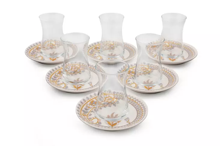 Tekoppar Set Hermia Cream Grå Orange Porslin Glas 12 Delar - Kaffe- och teserviser - 8683742034773 - 1