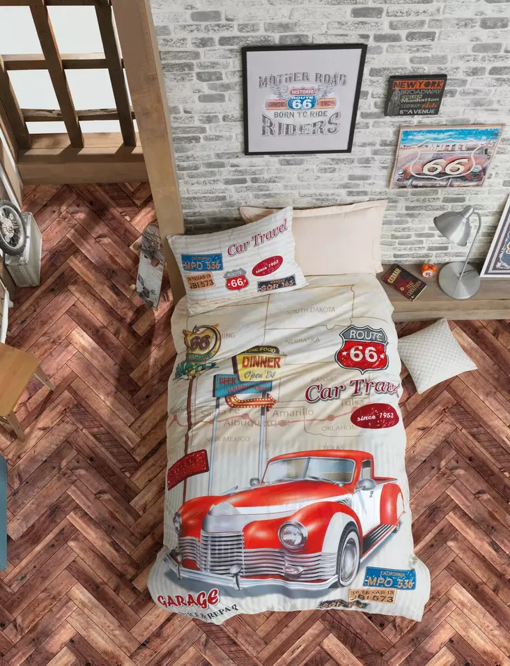 Ranforce Young påslakanset, beige röd grå gul blå, 160 x 220 cm, mjuk, hållbar - Lakan och örngott - 8681875206043 - 1