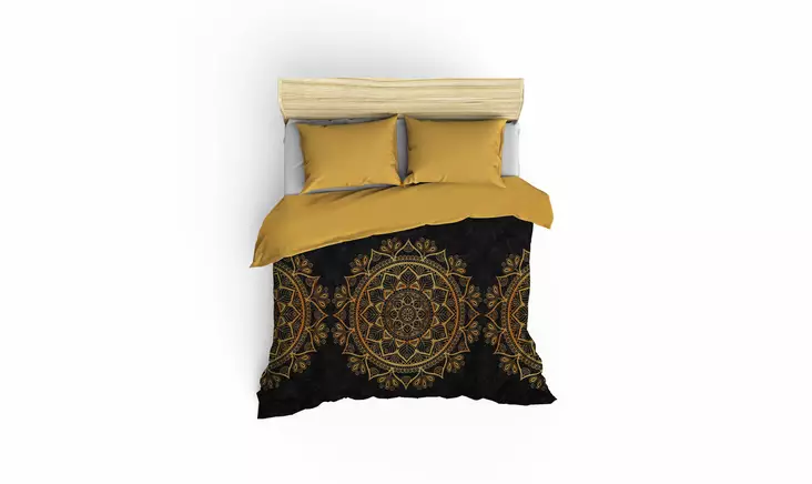 Satin påslakanset, dubbel, svart/guld, 200 x 220 cm, mjukt, hållbart - Lakan och örngott - 8682870695733 - 1