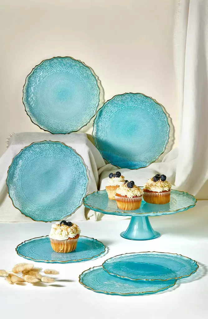 Assietter Set Hermia Goblen Turkos Glas 7 Delar - Tallrikar - 8684283784523 - 1