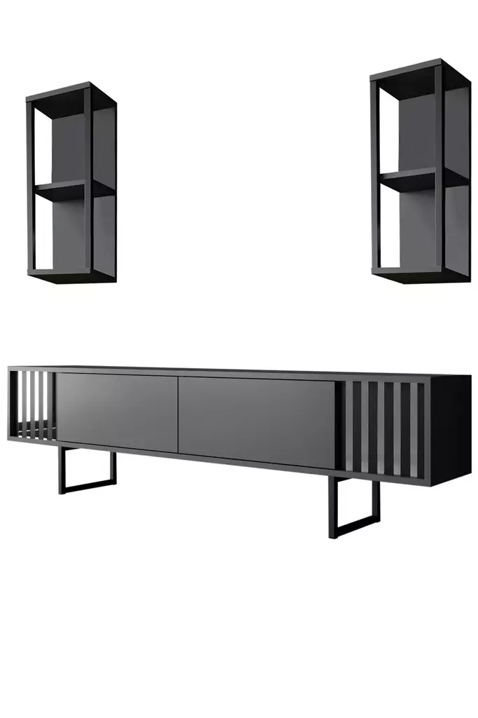 TV-bänk Hanah Home Chrome Line Antracit Svart Spånskiva 180x30x48 cm - TV-bänkar - 8683742126133 - 1