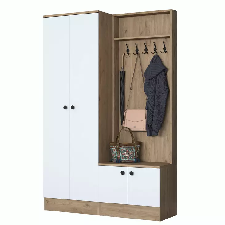 Hallmöbel Hanah Home P6 M11 2389 Valnöt Vit Spånskiva 119,6x182,8x37,5 cm - Hallskåp - 8683743323593 - 1