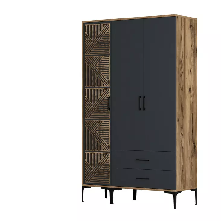 Garderob Hanah Home Kumsal PT Valnöt Antracit Spånskiva 120x47,5x201,4 cm - Garderober - 8684282089223 - 1