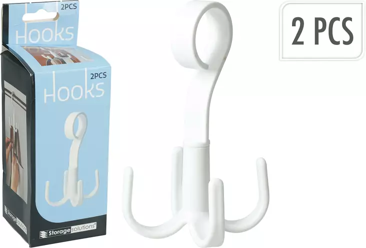 Klädkrokar i plast med 4 krokar, 2-pack - Klädhängare och skoställ - 8721037795043 - 1