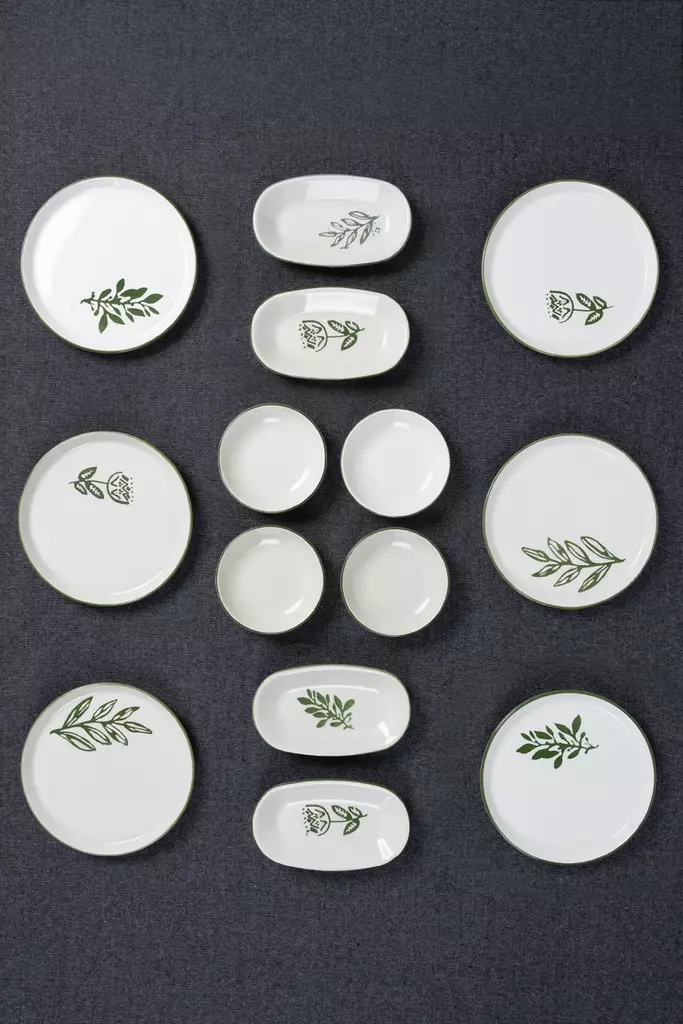 Frukostset Hermia Grön Keramik 14 Delar - Serveringsfat - 8684283712113 - 1